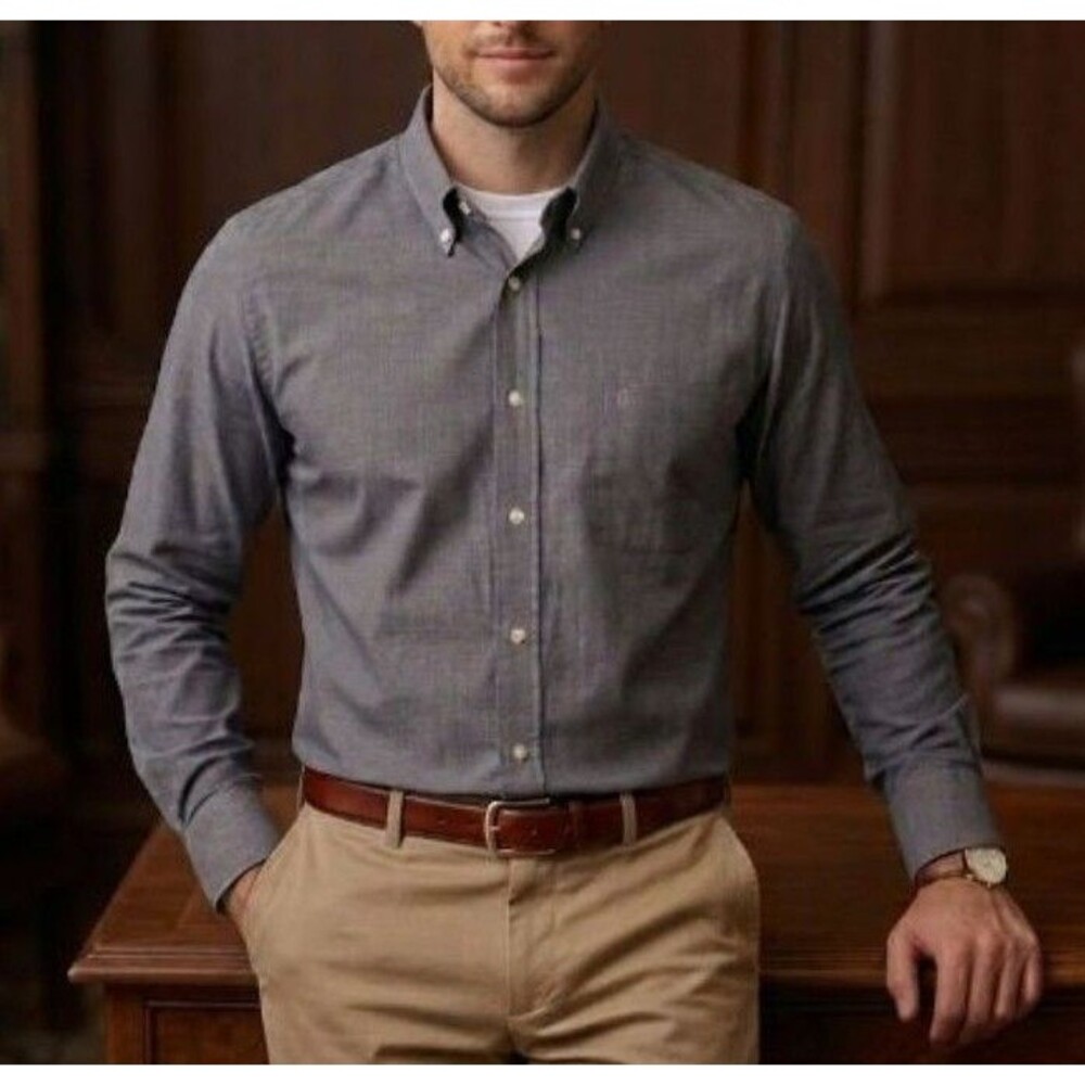 ETIENNE AIGNER Men's Gray Button Shirt Size 16.5 34/35 Cotton Preppy Work wear